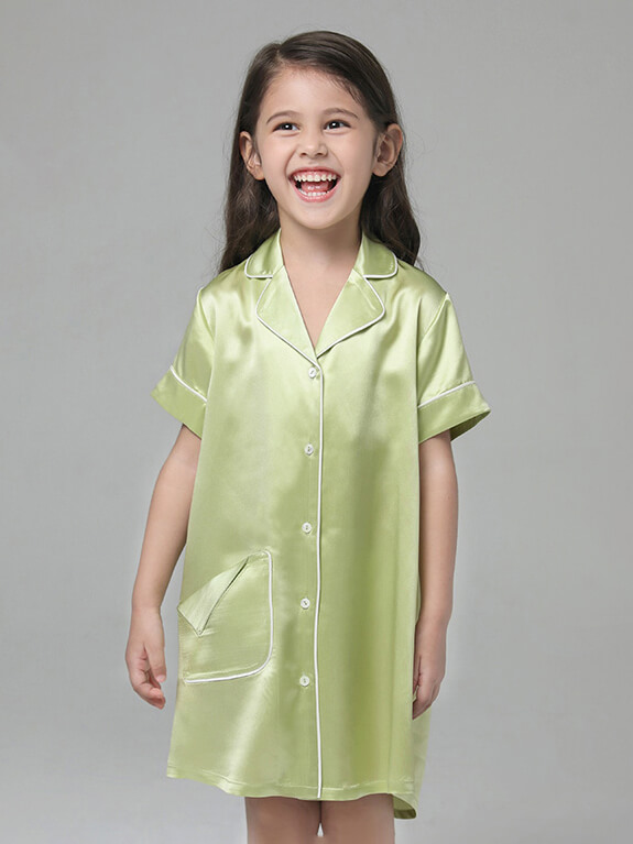 19 Momme Cute Button Up Silk Sleep Shirts For Girls